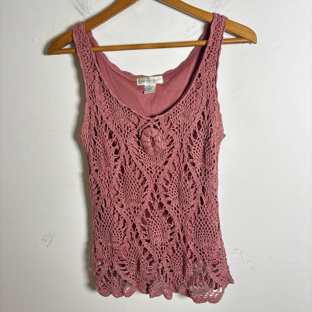 Vintage Newport News Crochet Tank Top Dusty Rose Size Large